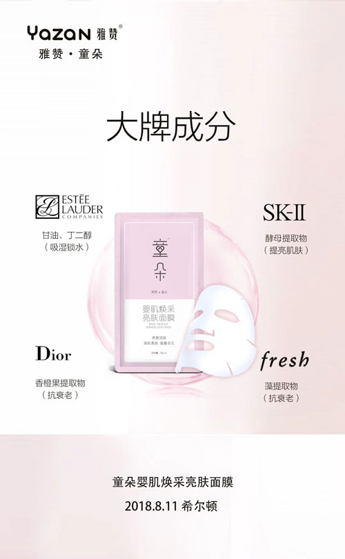 大牌成分：雅诗兰黛Estee Lauder（甘油，丁二醇（吸湿锁水）），SK-II（酵母提取物（提亮肌肤）），迪奥Dior（香橙果提取物（抗衰老）），Fresh馥蕾诗（藻提取物（抗衰老））